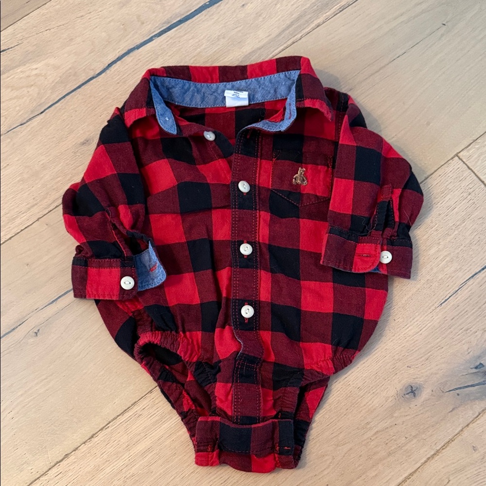 GAP Red and Black Plaid Baby Onsie
